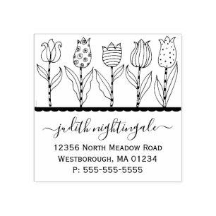 Tulip Floral Whimsical Script Creëer Uw eigen Rubberstempel