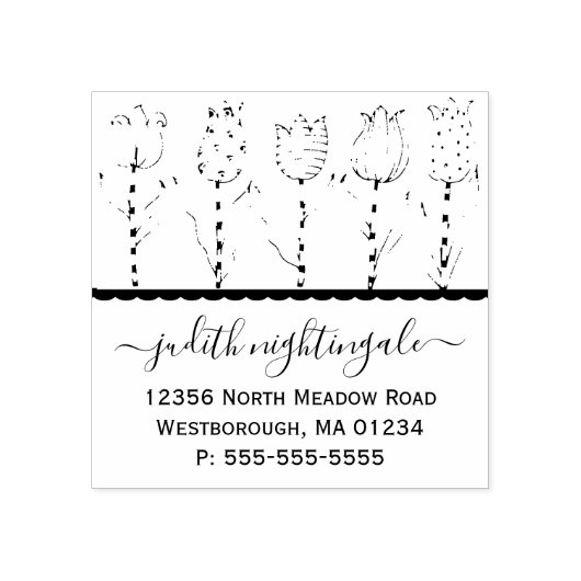 Tulip Floral Whimsical Script Creëer Uw eigen Rubberstempel (Afrduk)