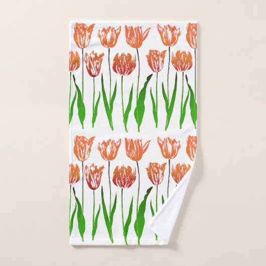 Tulip Garden Imprimer en Coral Orange et Vert (Serviette à main)