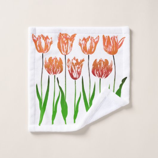 Tulip Garden Imprimer en Coral Orange et Vert (Gant de toilette)