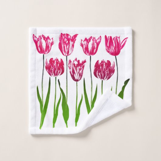 Tulip Garden Imprimer en rose et vert Fuchsia  (Gant de toilette)