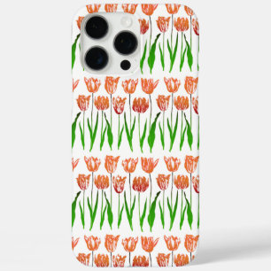 Tulip Garden Print in Coral Oranje en Green iPhone 16 Pro Max Hoesje