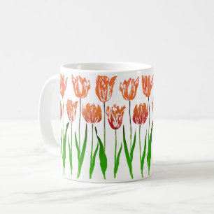 Tulip Garden Print in Coral Oranje en Green Koffiemok