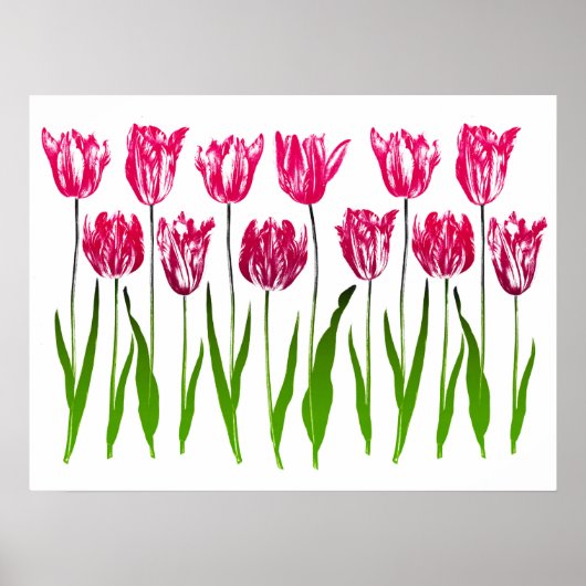 Tulip Garden Print in Fuchsia Pink en Green (Voorkant)