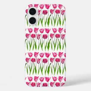 Tulip Garden Print in Fuchsia Pink en Green iPhone 16 Plus Hoesje