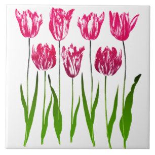 Tulip Garden Print in Fuchsia Pink en Green Tegeltje