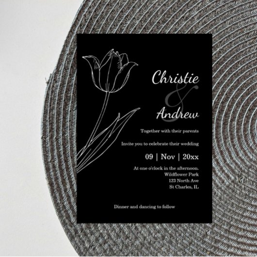 Tulip Invitations de mariage noir et blanc