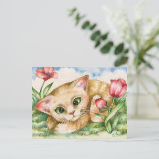Tulip Kitty - Carte postale Art Chat (Debout devant)