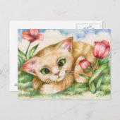 Tulip Kitty - Carte postale Art Chat (Devant / Derrière)