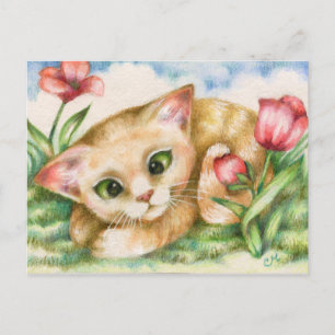 Tulip Kitty - Carte postale Art Chat