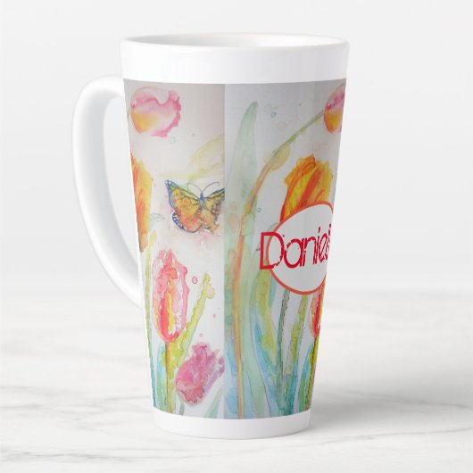 Tulip Orange Red Womans Nom Aquarelle Art Mug (Angle gauche)