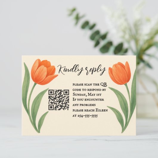 Tulip Paradise QR Code RSVP Card (Staand voorkant)