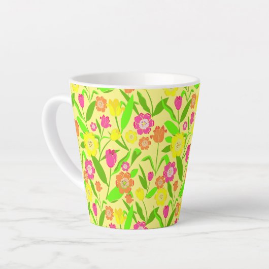 Tulip Pattered Lemon Yellow Spring Flowers Latte Mok (Linkerhoek)