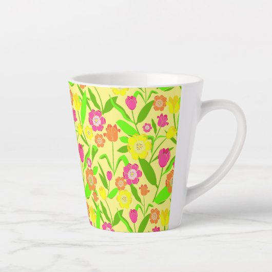 Tulip Pattered Lemon Yellow Spring Flowers Latte Mok (Rechts)