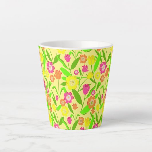  Tulip Pattered Lemon Yellow Spring Flowers Latte Mok (Voorkant)