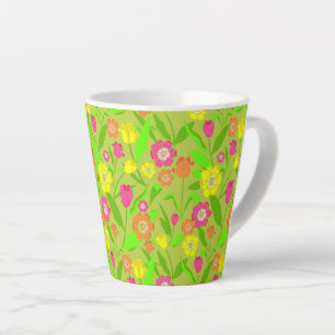 Tulip Pattered Natural Green Spring Flower Latte Mok