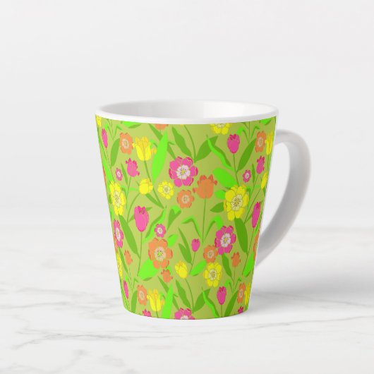 Tulip Pattered Natural Green Spring Flower Latte Mok (Rechterhoek)