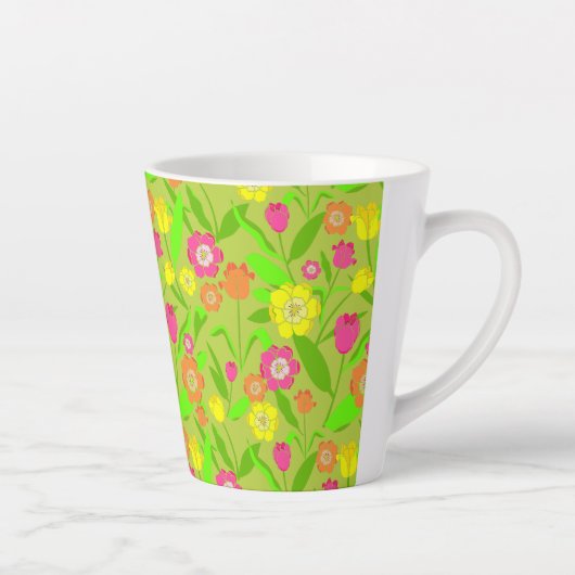 Tulip Pattered Natural Green Spring Flower Latte Mok (Rechts)