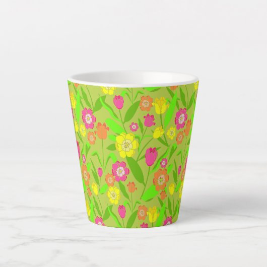 Tulip Pattered Natural Green Spring Flower Latte Mok (Voorkant)