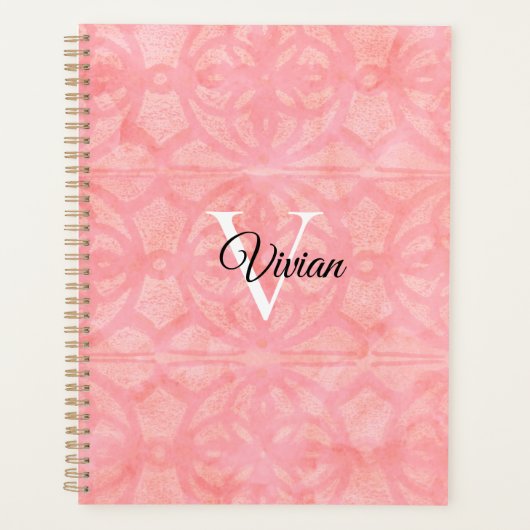 Tulip Pink Batik Élégant Nom du monogramme (Devant)
