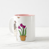 Tulip Pug en Butterfly-Mokken - Optionele tekst Tweekleurige Koffiemok (Voorkant links)