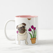 Tulip Pug en Butterfly-Mokken - Optionele tekst Tweekleurige Koffiemok (Links)