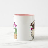 Tulip Pug en Butterfly-Mokken - Optionele tekst Tweekleurige Koffiemok (Center)