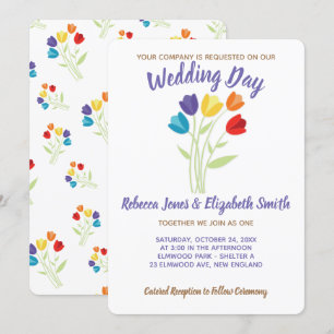 Tulip Rainbow Lesbian Gay Wedding Invitation Kaart