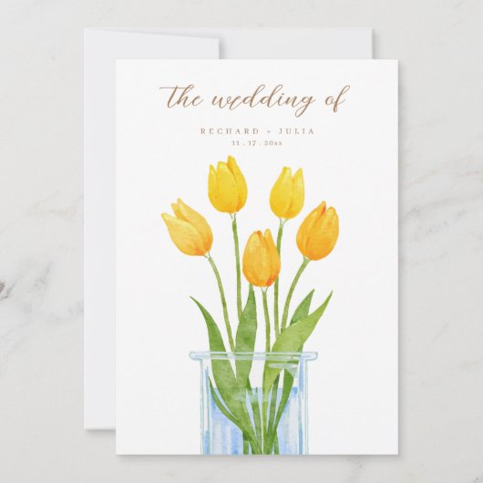 Tulip Romance Floral Jaune Faire-part de mariage (Dos)