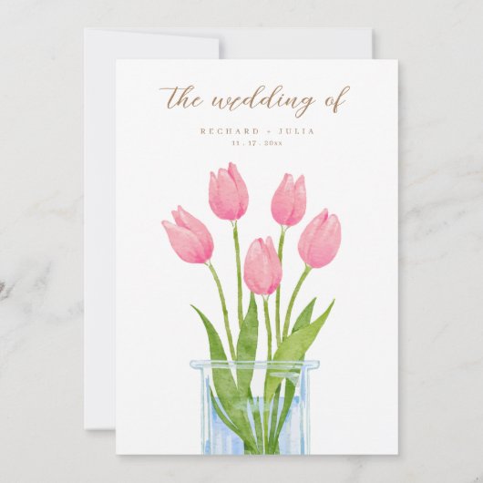 Tulip Romance Floral rose Faire-part de mariage (Dos)