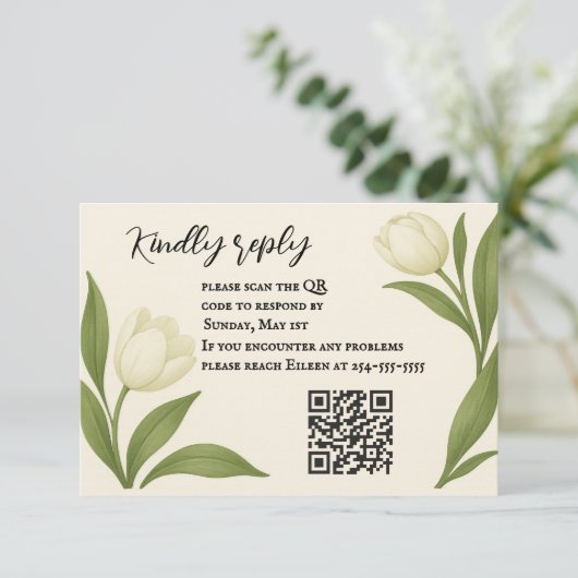 Tulip Sonata QR Code RSVP Card Kaartje (Staand voorkant)