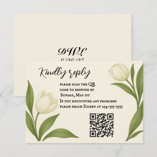 Tulip Sonata QR Code RSVP Card Kaartje (Voorkant / Achterkant)