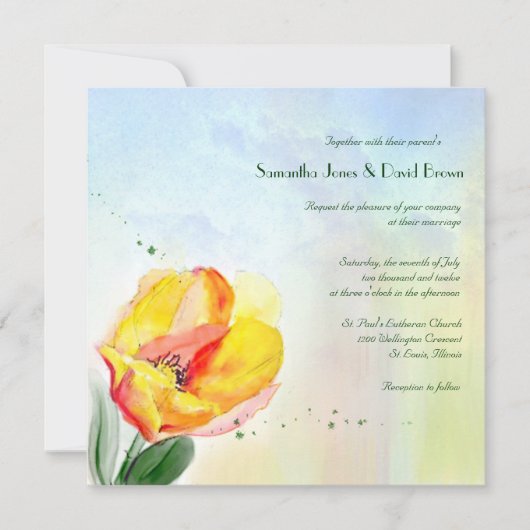Tulip Waterverf Weddenschap Kaart (Voorkant)