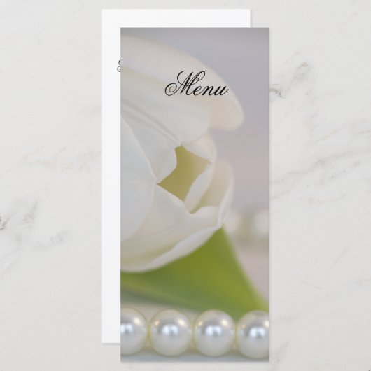Tulipe blanche et perles Menu de mariage du printe (Devant / Derrière)