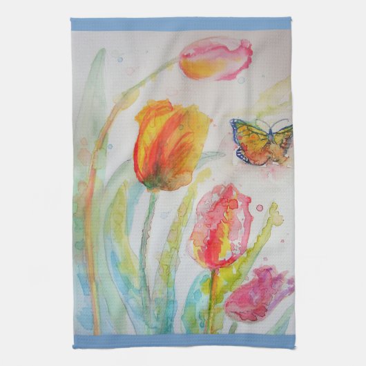 Tulipe colorée Aquarelle Tulip serviette de thé (Vertical)
