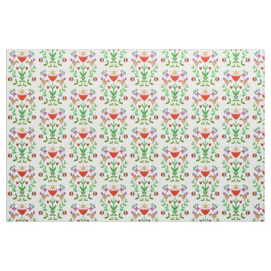 Tulipe d'art populaire et tissu d'oiseaux (Fat Quarter)