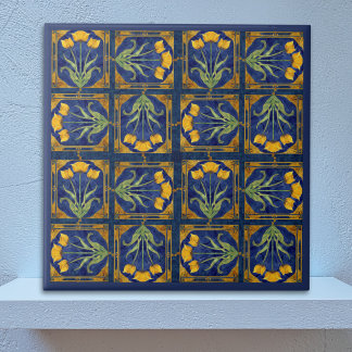 Tulipe jaune Art Nouveau sur motif de carreaux de