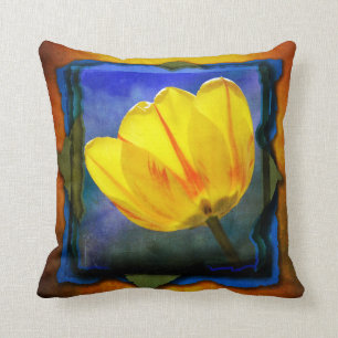 Tulipe jaune sur un oreiller grunge bleu vert oran