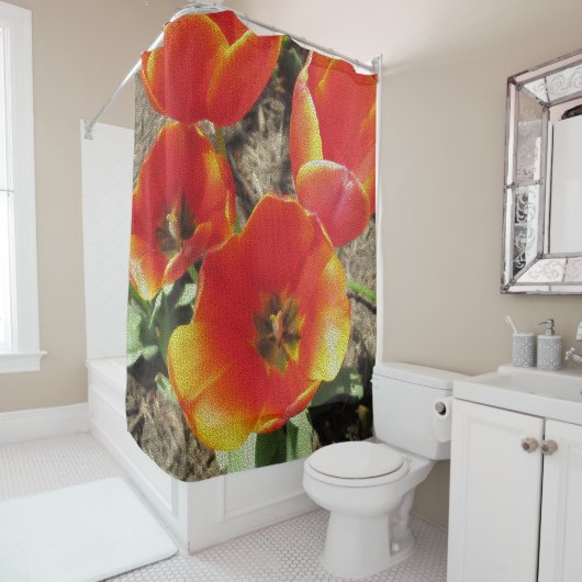 Tulipe orange Mosaïque Douche rideau (En situation)