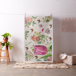 Tulipe rose papillon Coeurs roses Tissu floral