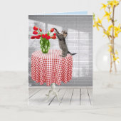 Tulipe rouge au chat et à l'anniversaire sur carte (Fleur jaune)
