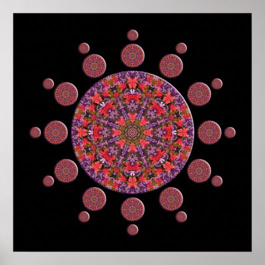 Tulipe rouge et violet Mandala Poster fractal (Devant)