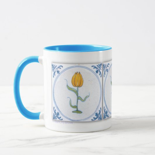 Tulipe vintage Carreaux Art Bleu Blanc Café Mug (Gauche)