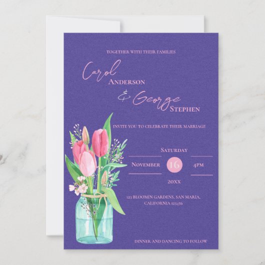 Tulipe violette et blanche Faire-part de mariage M (Devant)