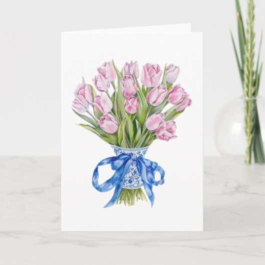 Tulipes à l'arc bleu de style chinois Fleurs Carte (Devant)