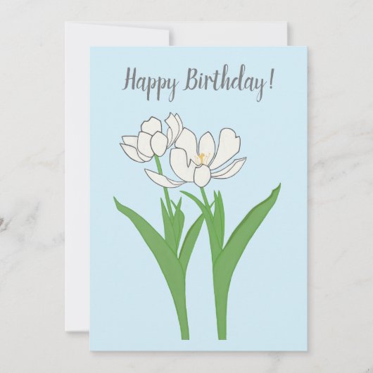 Tulipes blanches sur carte d'anniversaire bleu cla (Devant)