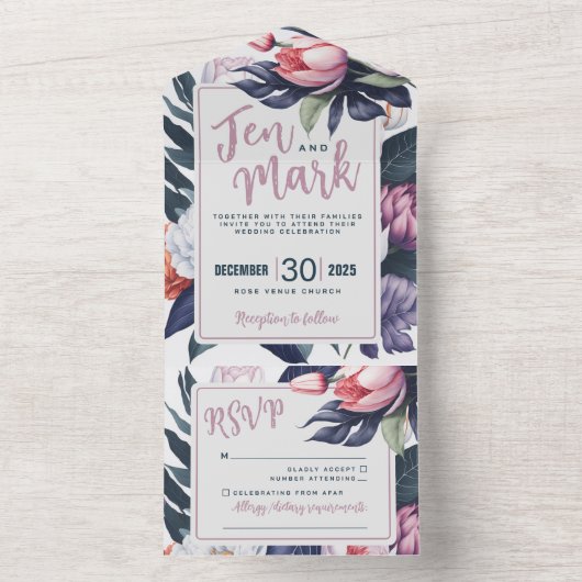 Tulipes bleues violettes en un seul Faire-part de  (À l'intérieur)