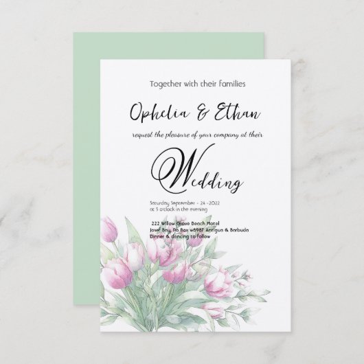 Tulipes d'aquarelle, Faire-part de mariage (Devant / Derrière)