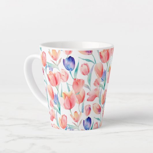 Tulipes d'aquarelle Motif Latte Mug (Angle gauche)