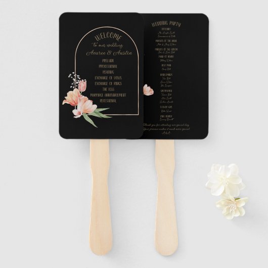 Tulipes de printemps orange sur éventail à main à  (Devant et derrière)